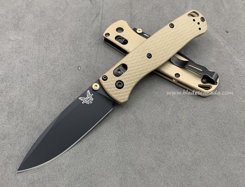 Benchmade Bugout Folding Knife, 20CV, G10 Tan, Tan Thumbstud & Standoffs, 535CU129