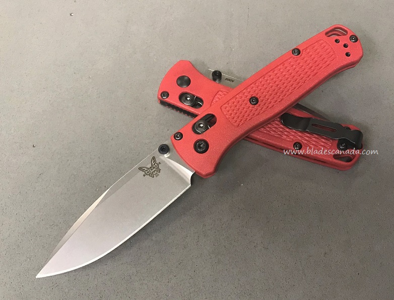 Benchmade Bugout Folding Knife, 20CV, Red Handle, Black Thumbstud & Standoffs, 535CU15