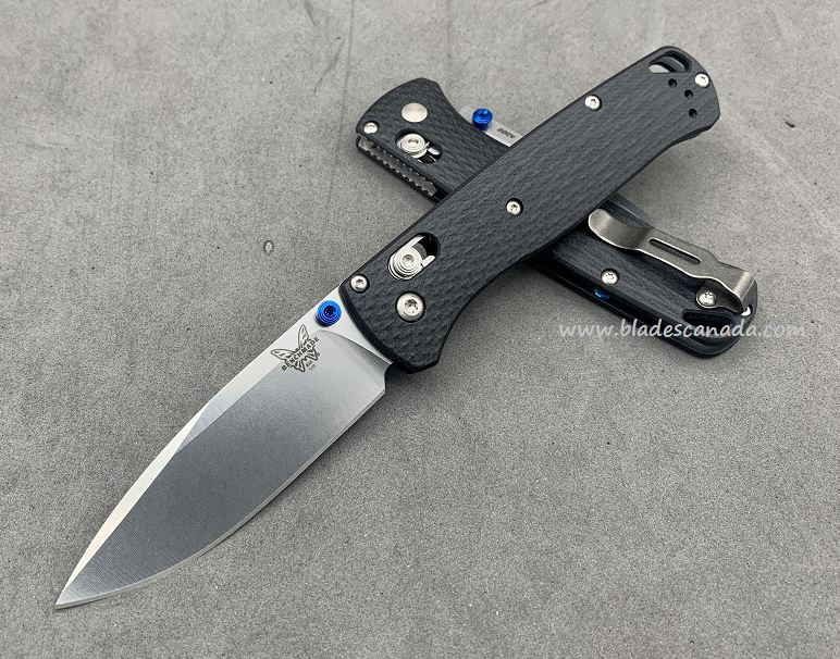 Benchmade Bugout Folding Knife, 20CV, G10 Black, Blue Thumbstud & Standoffs, 535CU150 - Click Image to Close