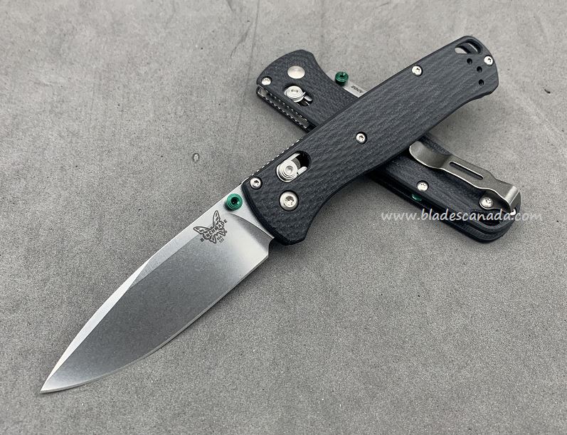 Benchmade Bugout Folding Knife, 20CV, G10 Black, Green Thumbstud & Standoffs, 535CU152 - Click Image to Close