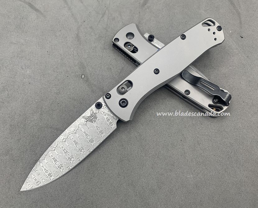 Benchmade Bugout Customized Folder, Damascus, Titanium, Black Thumbstud & Standoffs, 535CU225