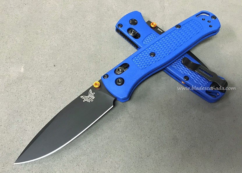 Benchmade Bugout Folding Knife, 20CV, Blue Handle, Orange Thumbstud & Standoffs, 535CU46 - Click Image to Close