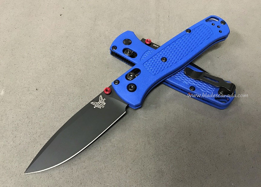 Benchmade Bugout Folding Knife, 20CV, Blue Handle, Red Thumbstud & Standoffs, 535CU48