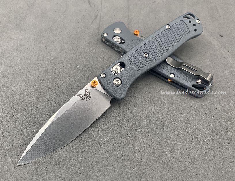 Benchmade Bugout Folding Knife, 20CV, Dark Grey Handle, Orange Thumbstud & Standoffs, 535CU5 - Click Image to Close