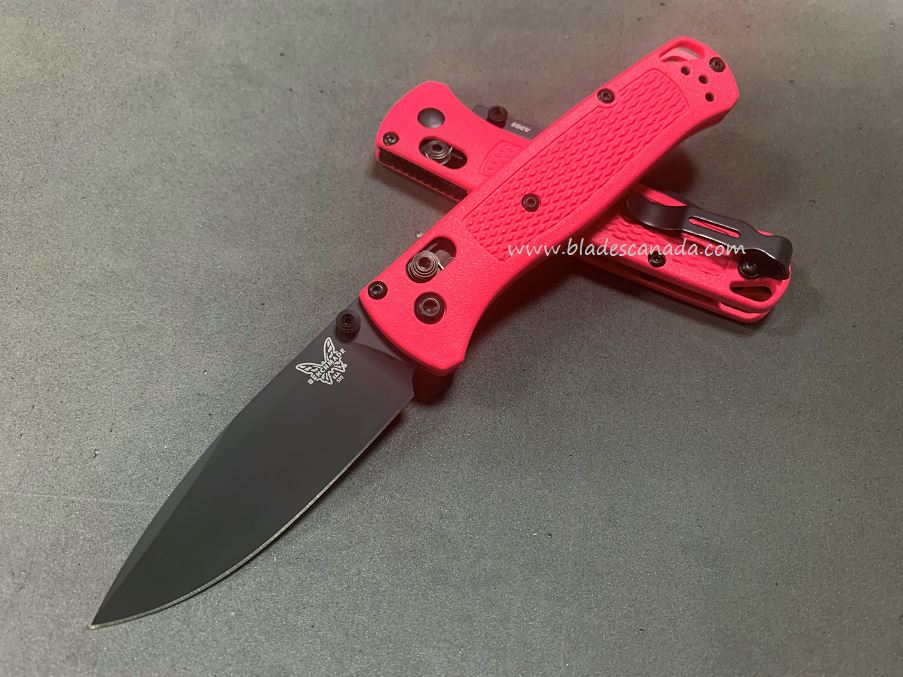 Benchmade Bugout Folding Knife, 20CV, Hot Pink Handle, Black Thumbstud & Standoffs, 535CU51