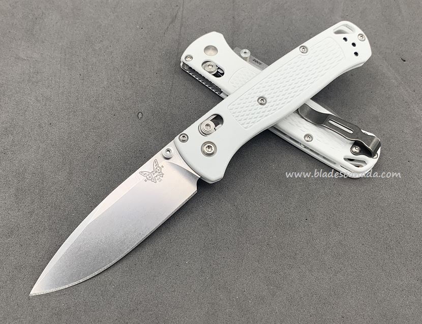 Benchmade Bugout Folding Knife, 20CV, White Handle, Satin Thumbstud & Standoffs, 535CU80