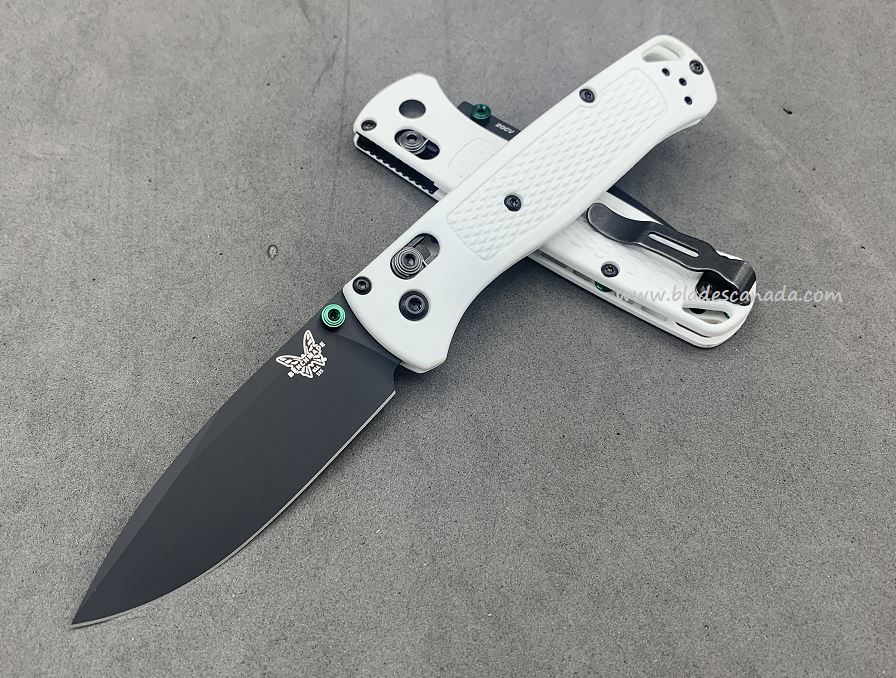 Benchmade Bugout Folding Knife, 20CV, White Handle, Green Thumbstud & Standoffs, 535CU84