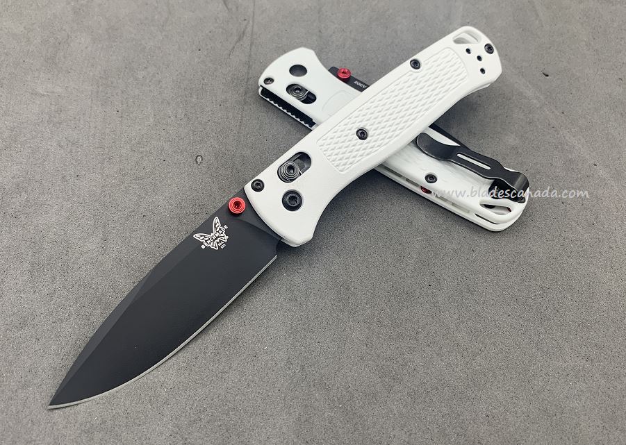 Benchmade Bugout Folding Knife, 20CV, White Handle, Red Thumbstud & Standoffs, 535CU87 - Click Image to Close