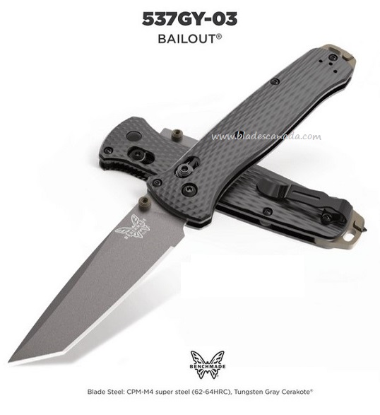 Benchmade Bailout Folding Knife, CPM-M4 Steel, Aluminum Handle, 537GY-3