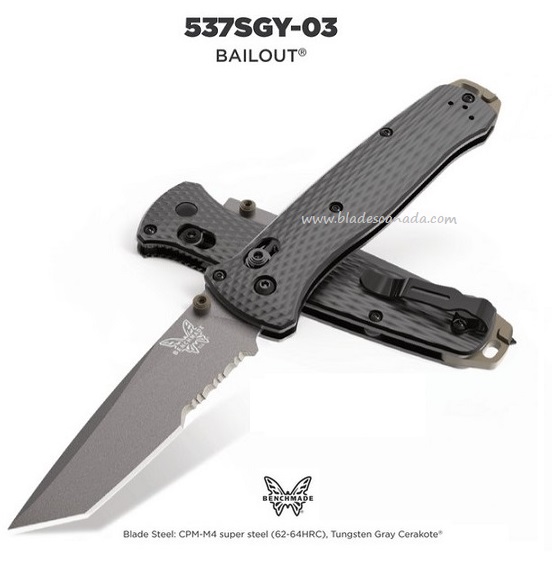 Benchmade Bailout Folding Knife w/Serration, M4 Steel, Aluminum Handle, 537SGY-03