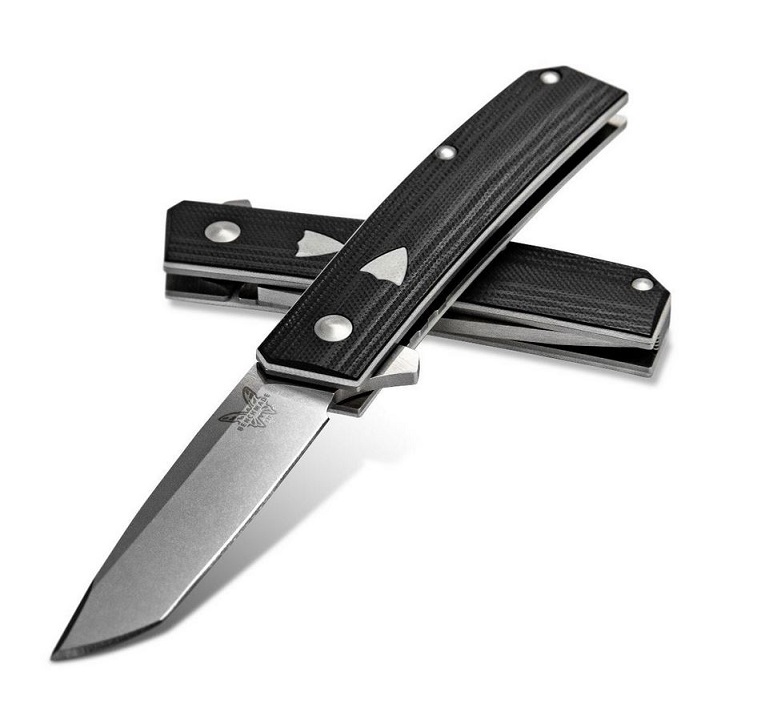 Benchmade Tengu Folding Knife, CPM 20CV, G10 Black, Leather Pouch, 601 - Click Image to Close