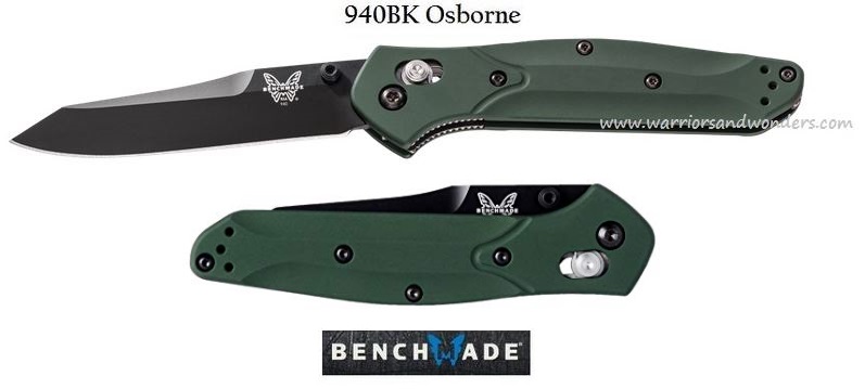 Benchmade 940BK Osborne Folding Knife, S30V Reverse Tanto, Aluminum Green, 940BK