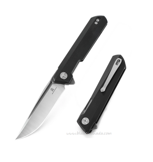 Bestechman Dundee Flipper Folding Knife, D2 Satin/Titanized, G10 Black, BMK01D