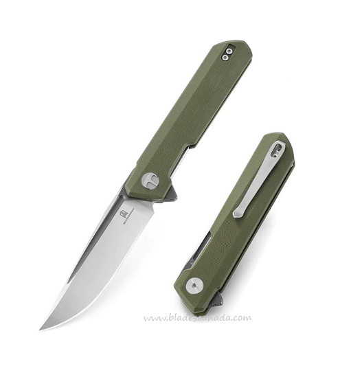 Bestechman Dundee Flipper Folding Knife, D2 Satin/Titanized, G10 Green, BMK01G