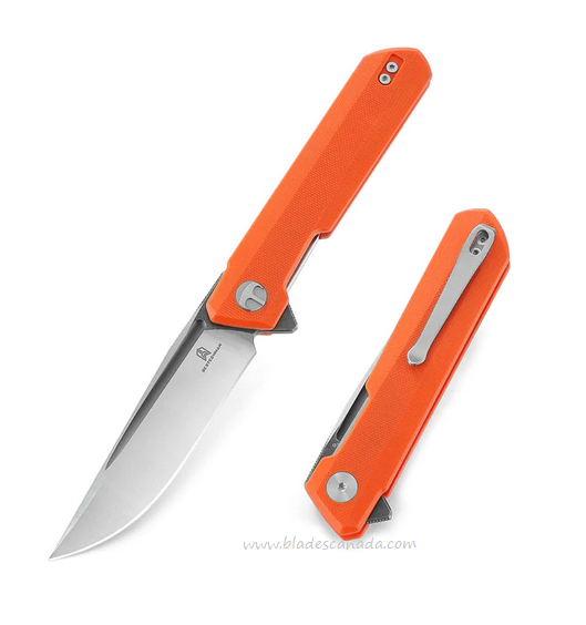 Bestechman Dundee Flipper Folding Knife, D2 Satin/Titanized, G10 Orange, BMK01H