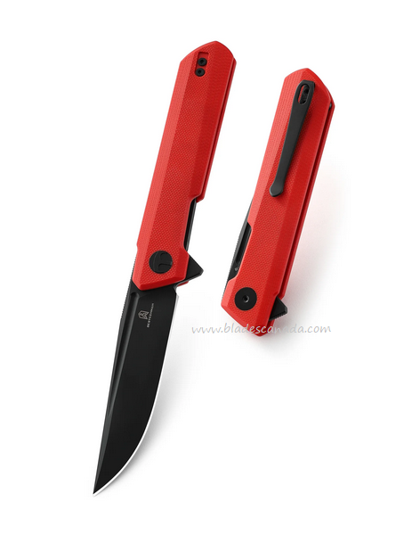 Bestechman Dundee Flipper Folding Knife, D2 Black Titanized, G10 Red, BMK01L