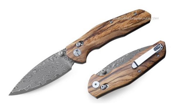 Bestechman Ronan Folding Knife, Damascus Acid Etched, Olivewood, BMK02M