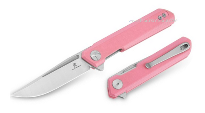 Bestechman Mini Dundee Flipper Folding Knife, D2 Satin/SW, G10 Pink, BMK03B