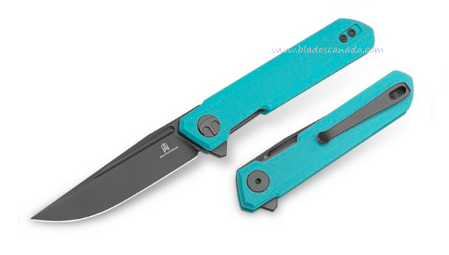 Bestechman Mini Dundee Flipper Folding Knife, D2 Grey DLC, G10 Tiffany Blue, BMK03E