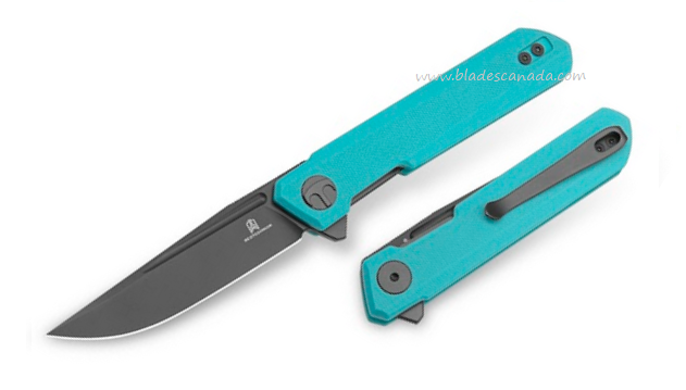 Bestechman Mini Dundee Flipper Folding Knife, D2 Grey DLC, G10 Light Blue, BMK03E