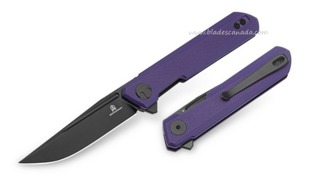 Bestechman Mini Dundee Flipper Folding Knife, D2 Black DLC, G10 Purple, BMK03J