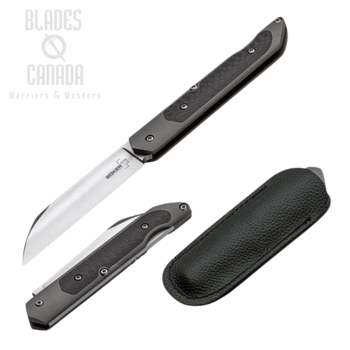 Boker Plus Genios Gent's Folding Knife, VG10, Titanium, Leather Sheath, 01BO247