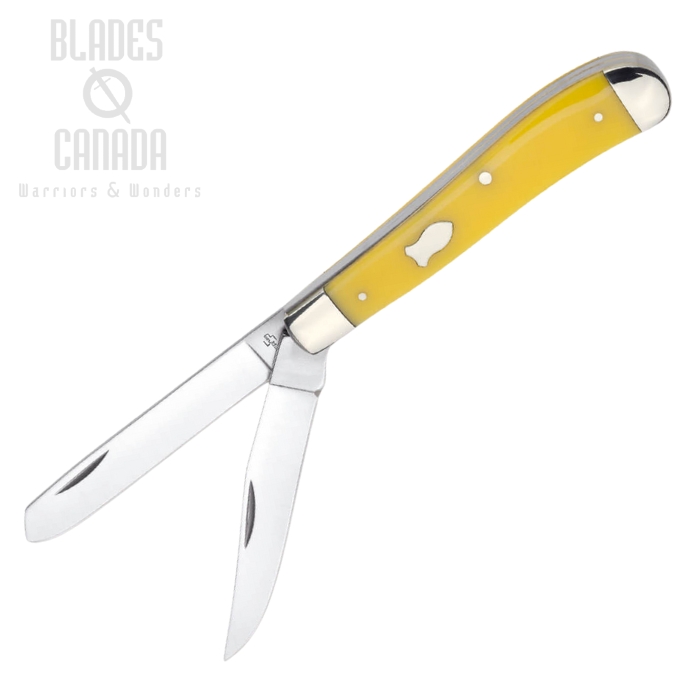 Boker Plus Mini Trapper Folding Knife, 440C, Yellow Handle, 01RY294Y