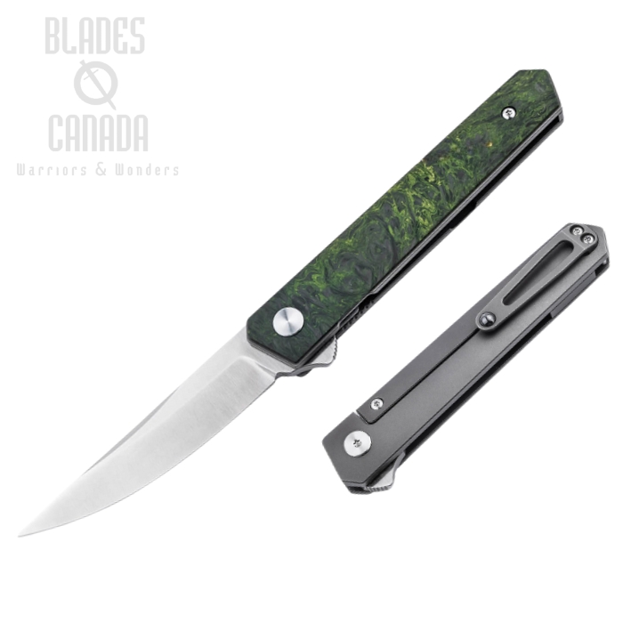 Boker Plus Kwaiken Mini Flipper Framelock Knife, Ltd Edition, M390, Carbon Fiber/Titanium Green, 01BO497