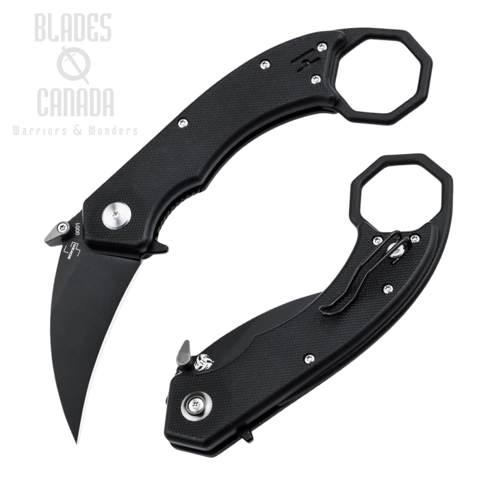 Boker Plus HEL Karambit Flipper Folding Knife, 154CM Black, G10 Black, 01BO515