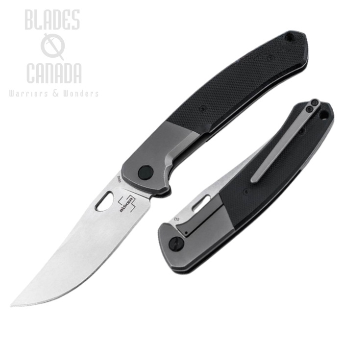 Boker Plius Framelock Folding Knife, D2 Steel, G10 Black/Stainless Ti, 01BO554