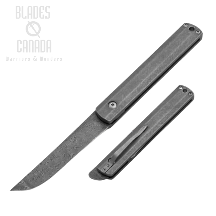 Boker Plus Wasabi Slipjoint Front Flipper Knife, Damascus, Titanium, 01BO634DAM