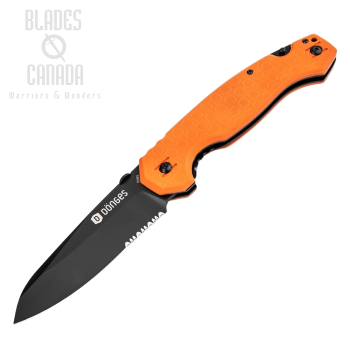 Donges Professional Rescue Folding Knife, D2 Black Partially Serrated, G10 Orange, 01DG005