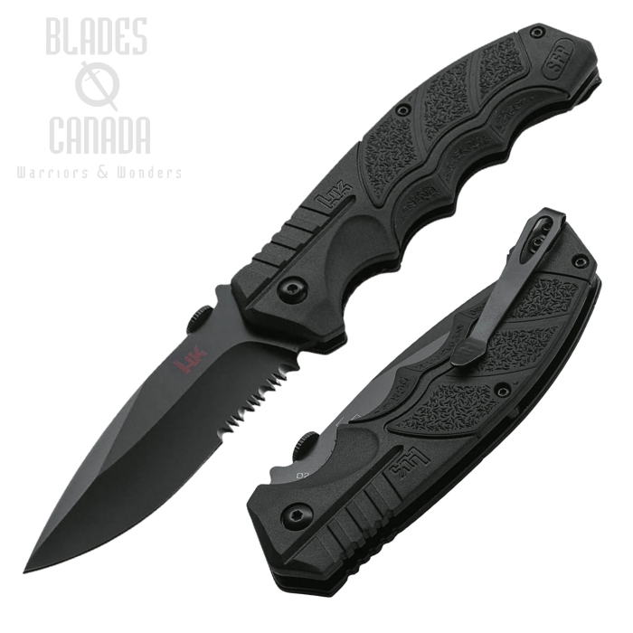 Boker Heckler & Koch SFP Tactical Folding Knife, D2 Black Serrated, 01HK501 (image for) Boker Heckler & Koch SFP Tactical Folding Knife, D2 Black Serrated, 01HK501