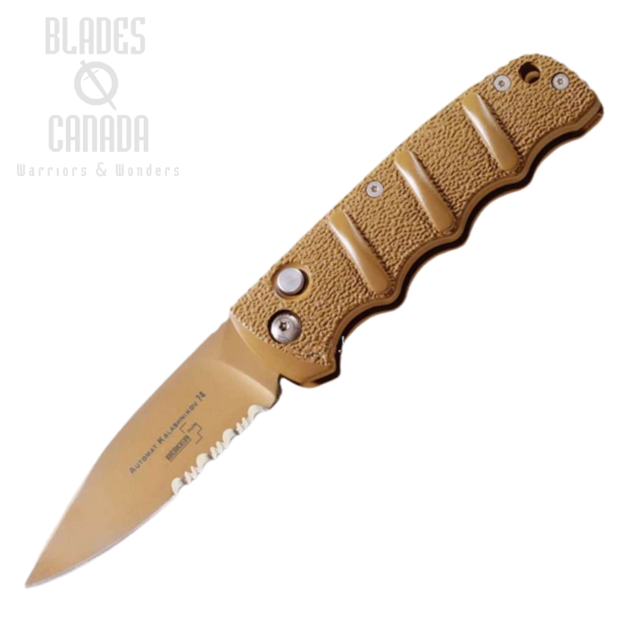 Boker Plus KALS-74 Folding Knife, D2 Serrated, Aluminum Desert, 01KALS103N