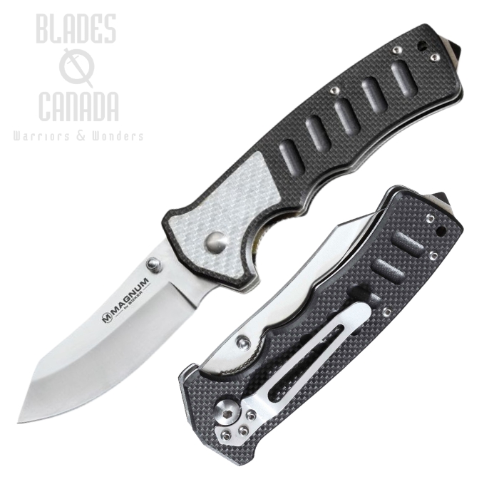 Boker Magnum Silver Carbon Folding Knife, 440, G10 Black, 01LG305