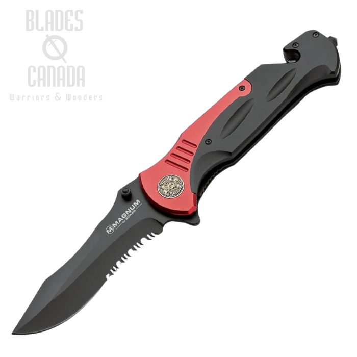 Boker Magnum Fire Chief Folding Knife, Assisted Opening, 440, Red/Black Handle, 01LL313