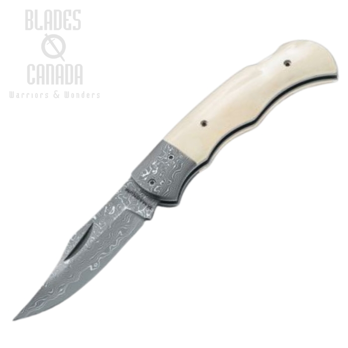 Boker Magnum Folding Knife, Damascus Blade, Bone Handle, 01MB180DAM