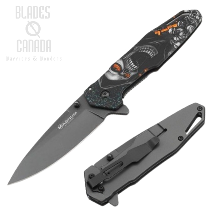 Boker Magnum Screaming Skull Framelock Flipper Knife, 440A, Stainless, 01MB230
