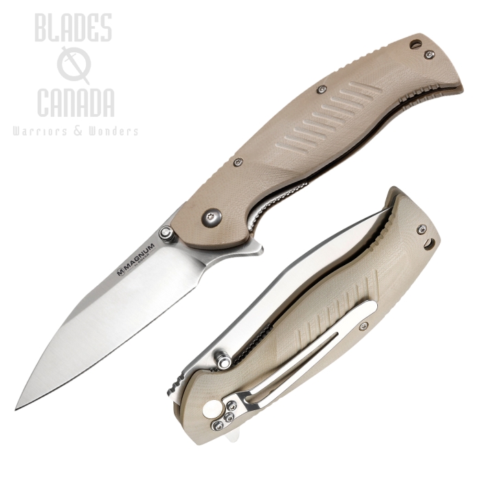 Boker Magnum Delta Whiskey Flipper Folding Knife, 440B, G10 Beige, 01MB703