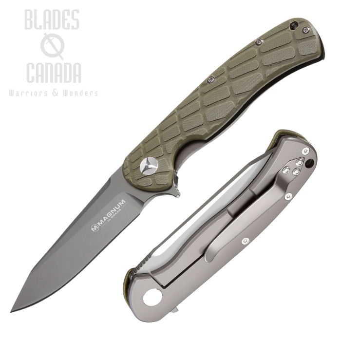 Boker Magnum Foxtrott Sierra Framelock Flipper Knife, 440B, G10 Olive, 01MB705
