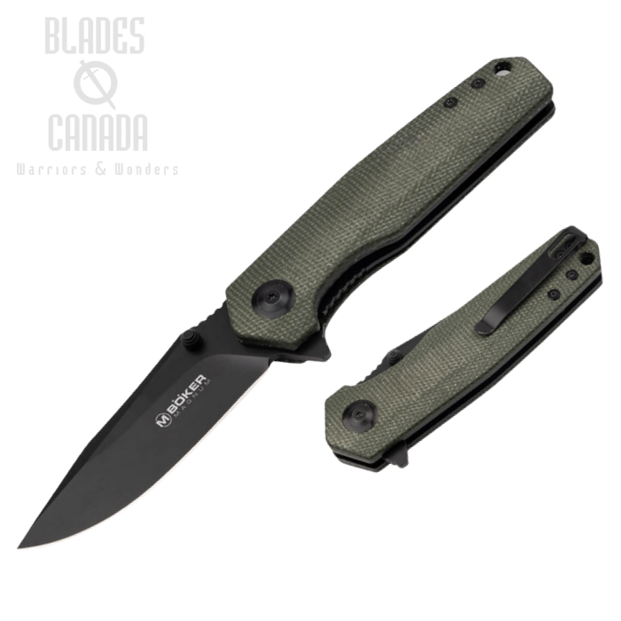 Boker Magnum Field Flipper Folding Knife, Black Blade, Micarta Green, 01SC006