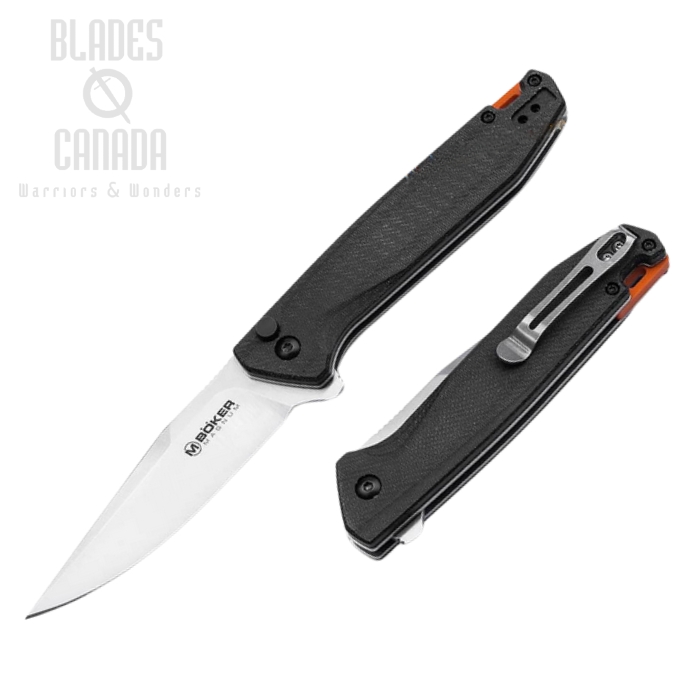 Boker Magnum Border Forest Flipper Button Lock Knife, 440A, Micarta Black, 01SC719