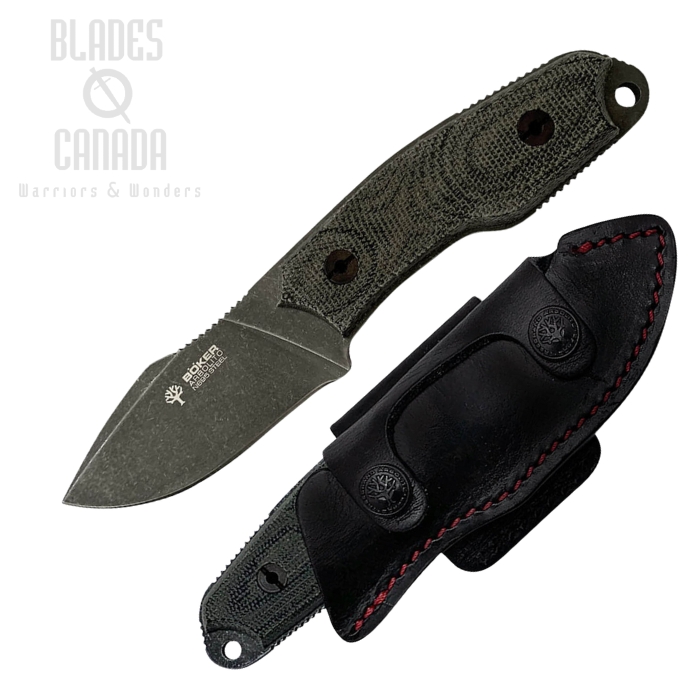 Boker Arbolito El Heroe Fixed Blade Knife, N695, Micarta, Leather Sheath, 02BA371M
