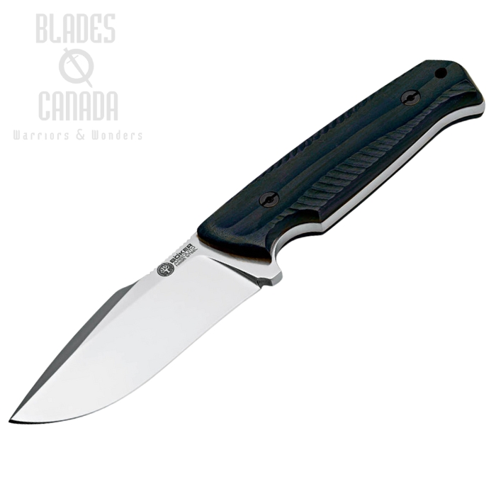 Boker Arbolito Bison Fixed Blade Knife, N695, G10 Black, Leather Sheath, 02BA402