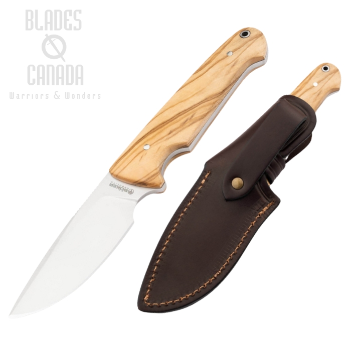 Boker Arbolito Vultur Fixed Blade Knife, ACX 390, Olive Wood, Leather Sheath, 02BA415