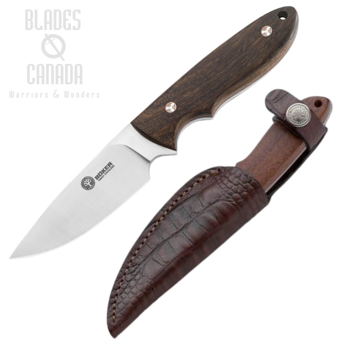 Boker Arbolito Pine Creek Fixed Blade Knife, Guayacan Handle, Leather Sheath, 02BA701G