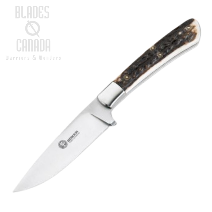 Boker Arbolito Nicker Fixed Blade Knife, Stag Handle, Leather Sheath, 02BA736H