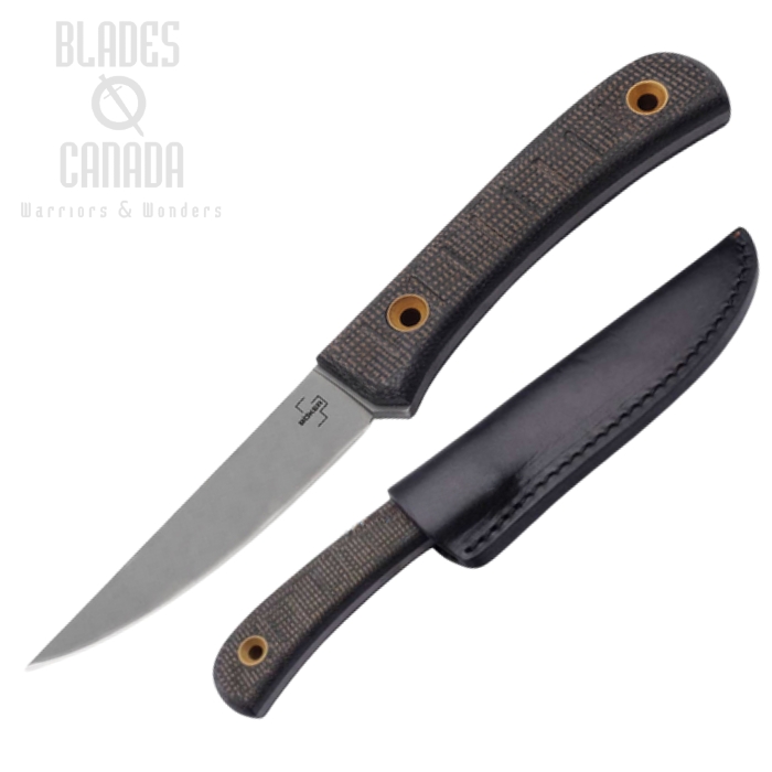 Boker Plus Bark Beetle Fixed Blade Knife, 1095 Carbon, Micarta, Leather Sheath, 02BO039