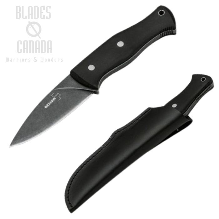 Boker Plus Farkas Bushcraft Fixed Blade Knife, D2, Micarta, Leather Sheath, 02BO065