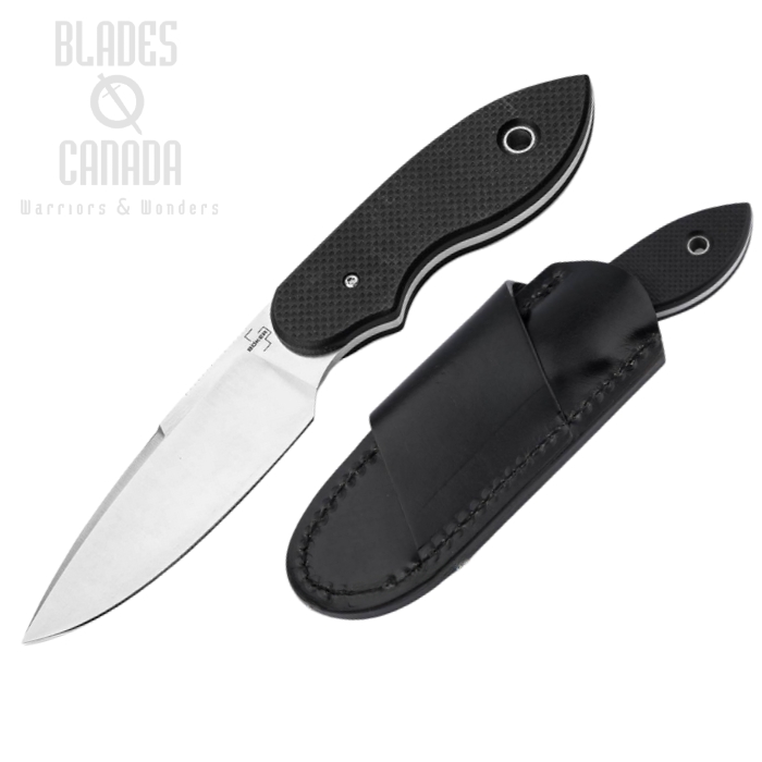 Boker Plus Trailmate Fixed Blade Knife, Nitro-V, G10 Black, Leather Sheath, 02BO097